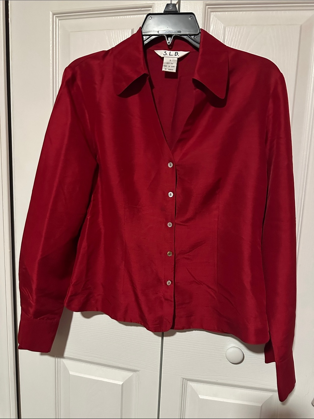 S.L.B. Women's Red Satin Button-Down Shirt